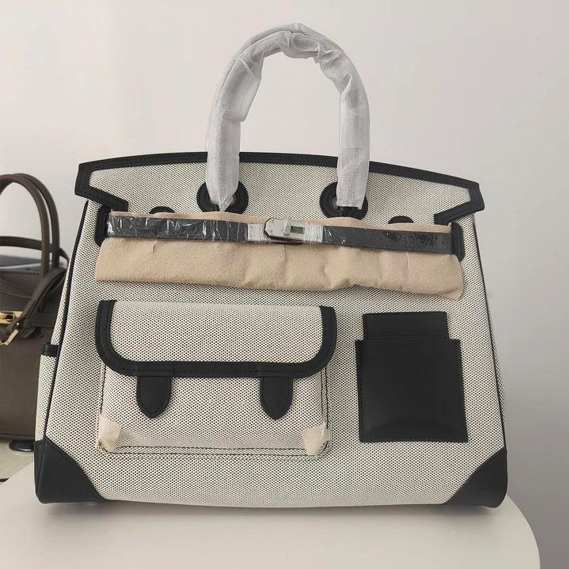 Cargo Top Handle Bag 35cm in Smooth Calfskin and Canvas detail image 5