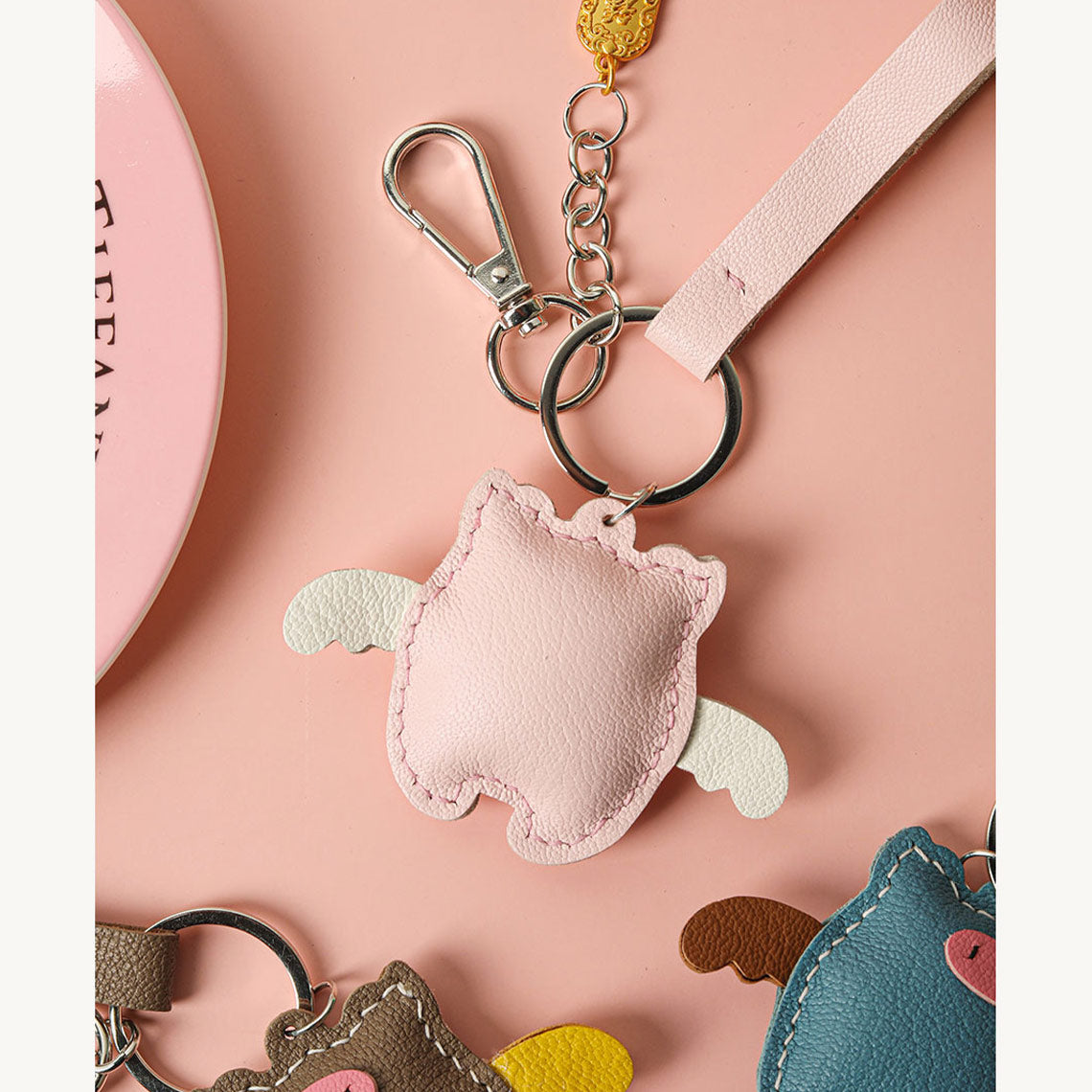 Hand Sewn Lambskin Leather Piglet Keychain DIY Kit detail image 2