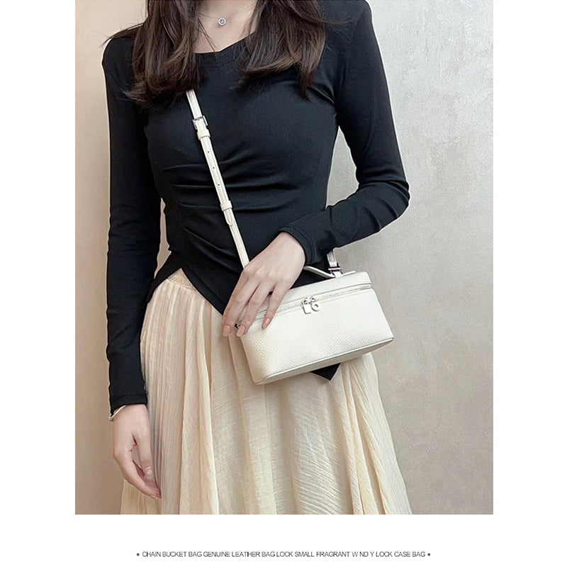 Top Grain Leather Extra Pocket Pouch Handbag – 19cm, Adjustable Strap detail image 3