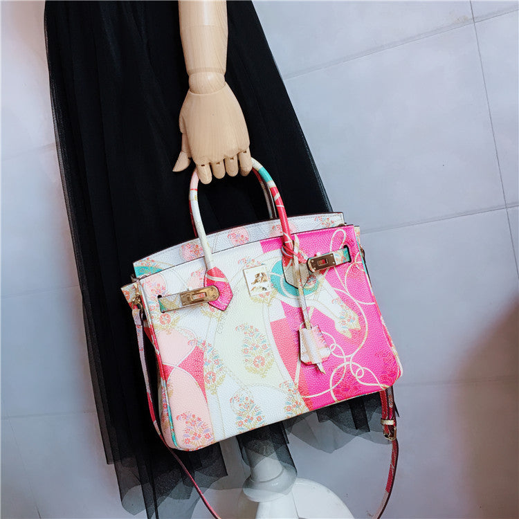 Graffiti Top Handle Bag 30cm Top Grain Leather Shoulder Bag detail image 2