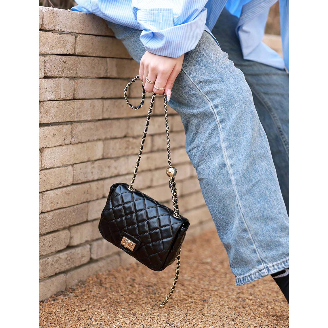 Top Grain Leather Quilted Chain Bag DIY Kit – Creamy White or Black detail image 2