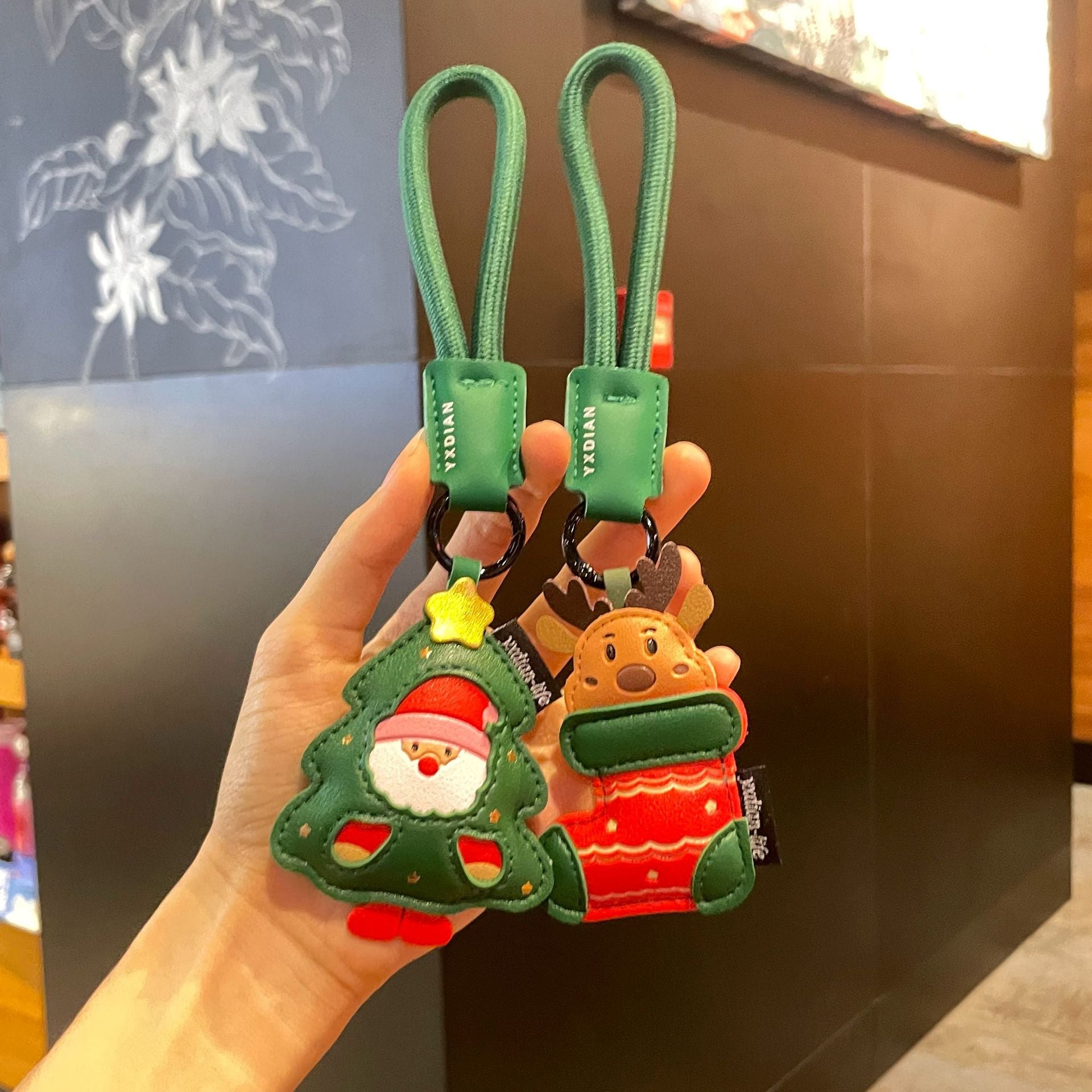 Christmas Santa & Reindeer Vegan Leather Bag Charms with Gift Box (Set of 2) detail image 3