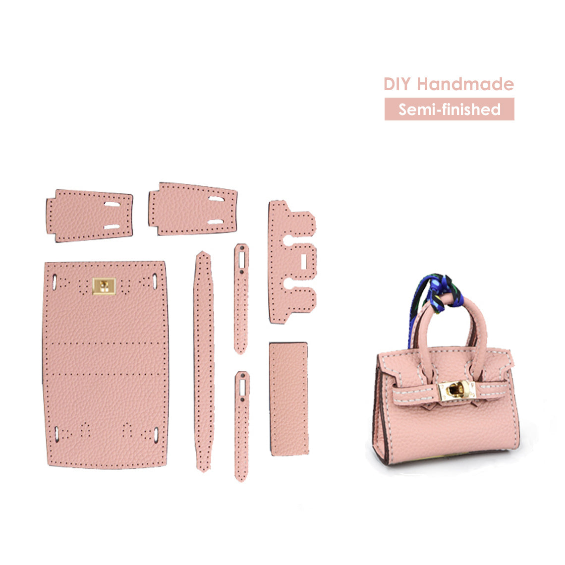 Mini Top Handle Leather Bag Charm DIY Kit – Hand Sewn, Top Grain Leather, 7 Colors product image 1