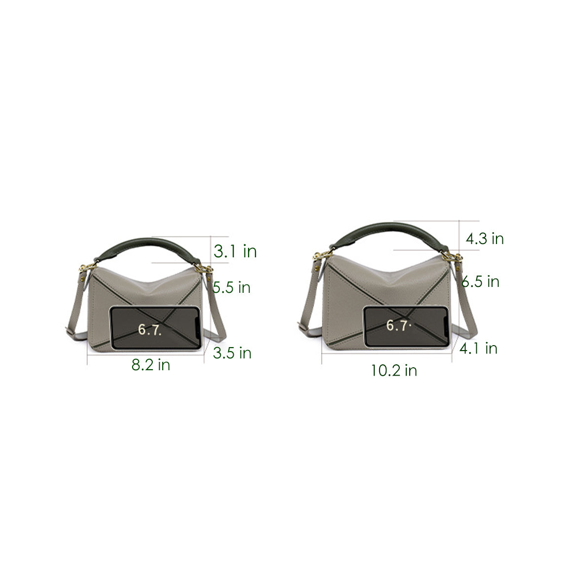 Handsewgift Leather Geometry Crossbody Bag DIY Kit - Green & Grey or Brown, Large detail image 3
