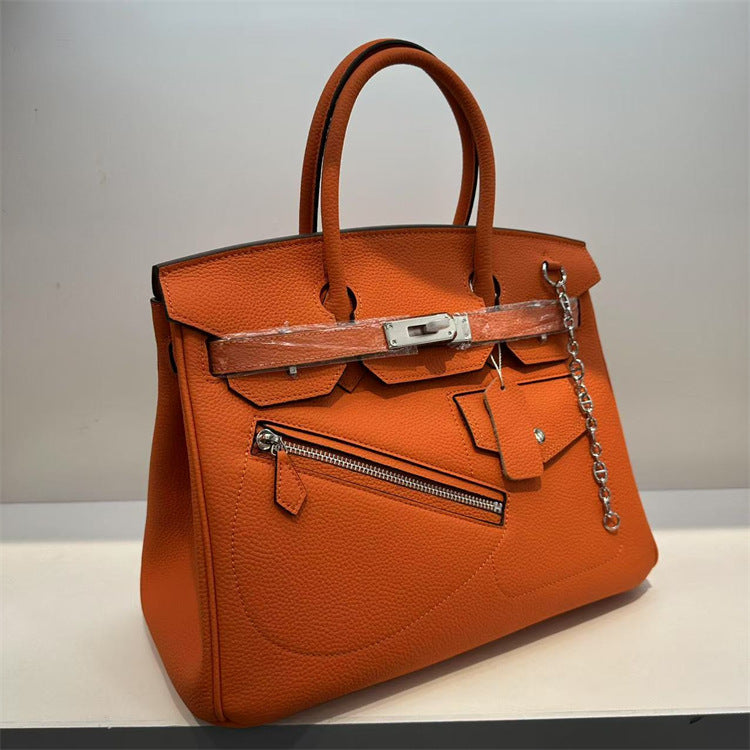 Rock Top Handle Bag in Top Grain Leather – Unisex, 25cm & 30cm detail image 14