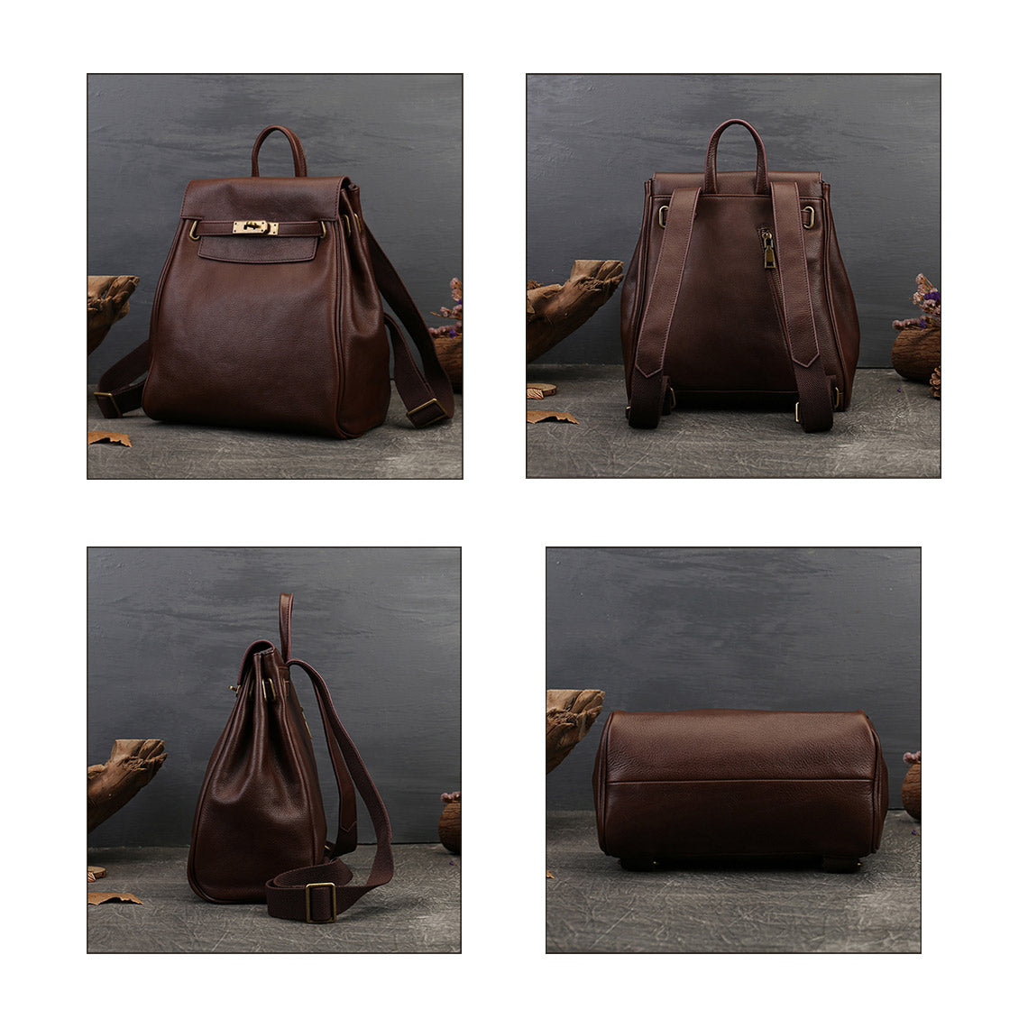 Top Grain Leather Classic Backpack for Women in Brown or Black detail image 4