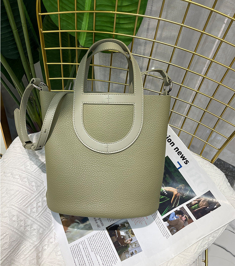 Soft Top Grain Leather Bucket Bag with Adjustable Strap detail image 5