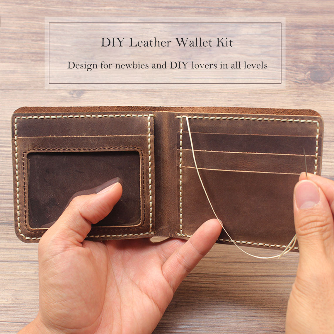 Crazy Horse Leather Vintage Slim Wallet DIY Kit – Heritage Brown, Green, Black detail image 1