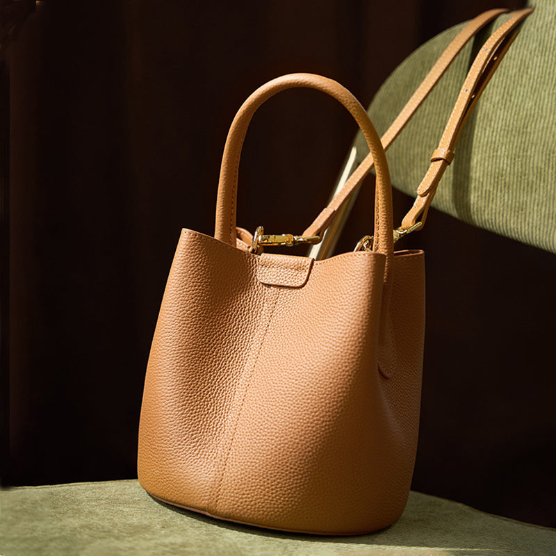 Genuine Leather Bucket Bag for Women – Shoulder or Crossbody, 18x17x19 cm detail image 8