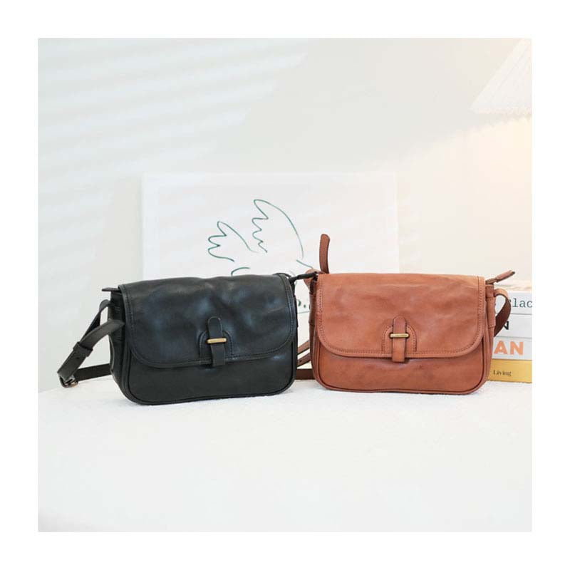 Small Square Leather Messenger Bag with Adjustable Strap – Black & Brown product image 1