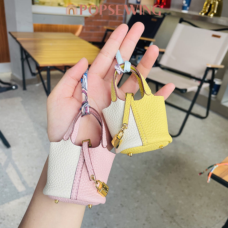 Top Grain Leather Mini Bag Charm Keychain for AirPods, 17 Color Options product image 1