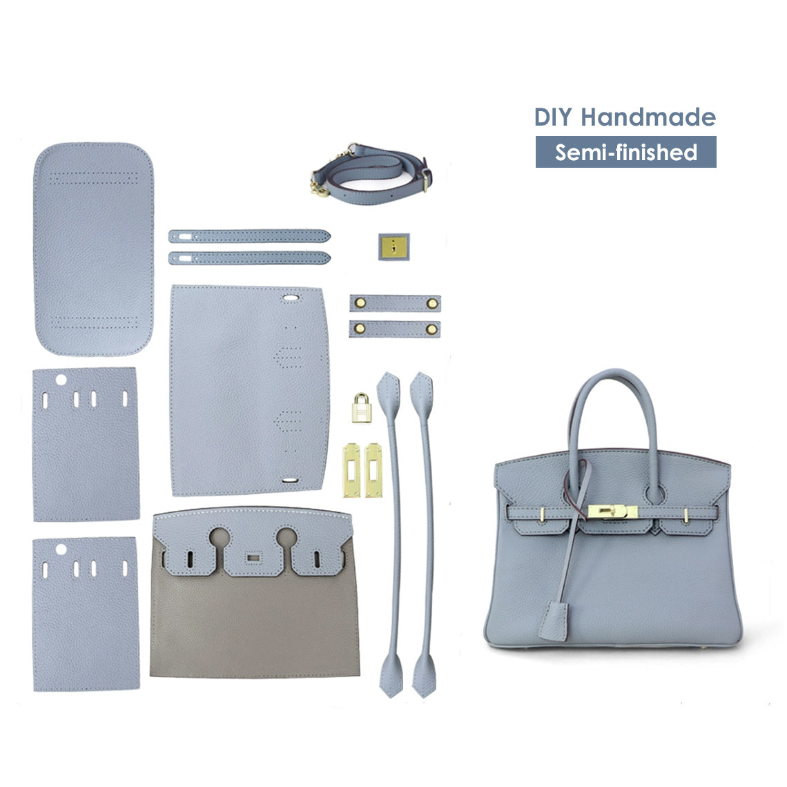Top Grain Leather Handbag DIY Kit – Sew Your Own Bag (3 Sizes, 14 Colors) detail image 1