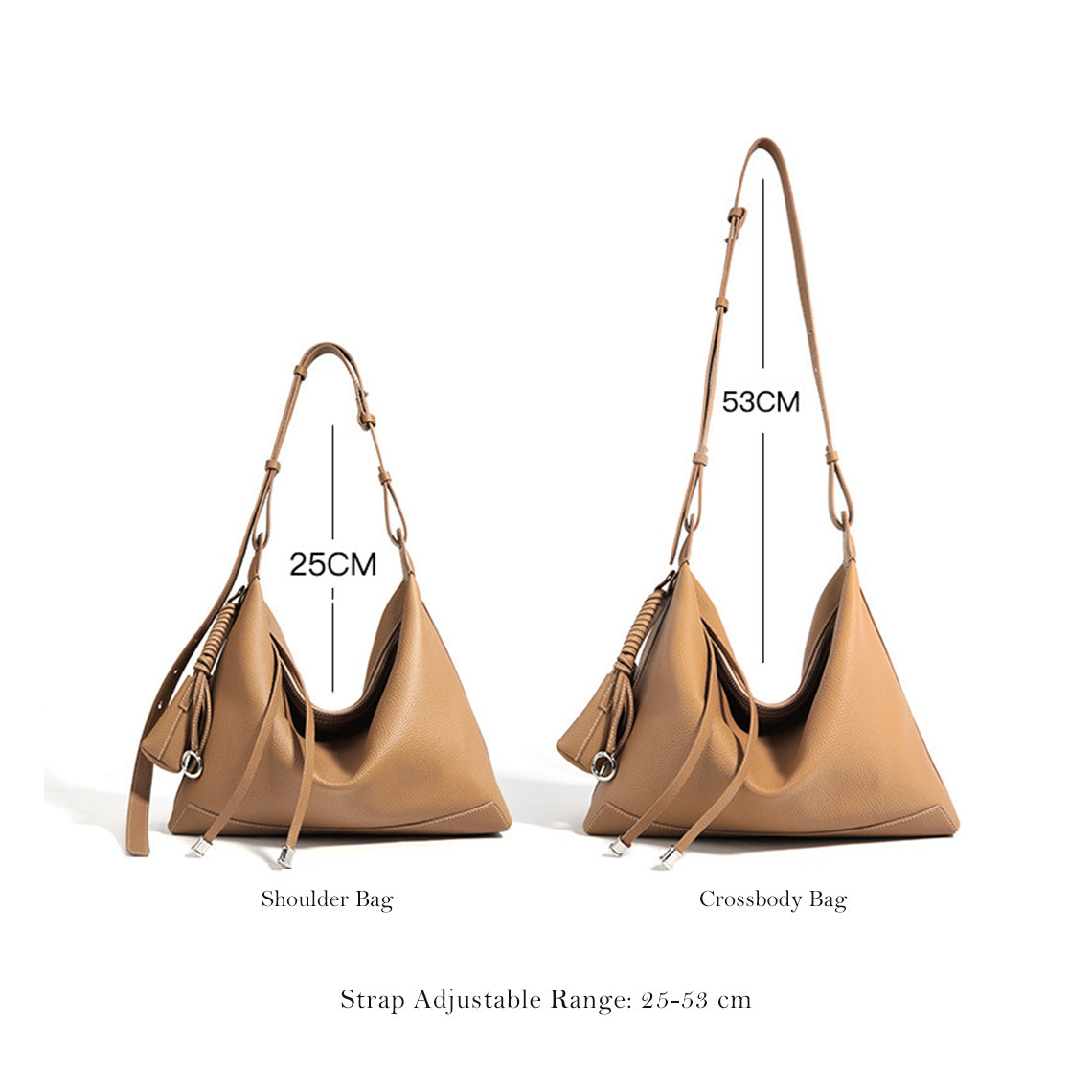 Top Grain Leather Simple Hobo Bag with Adjustable Strap detail image 9