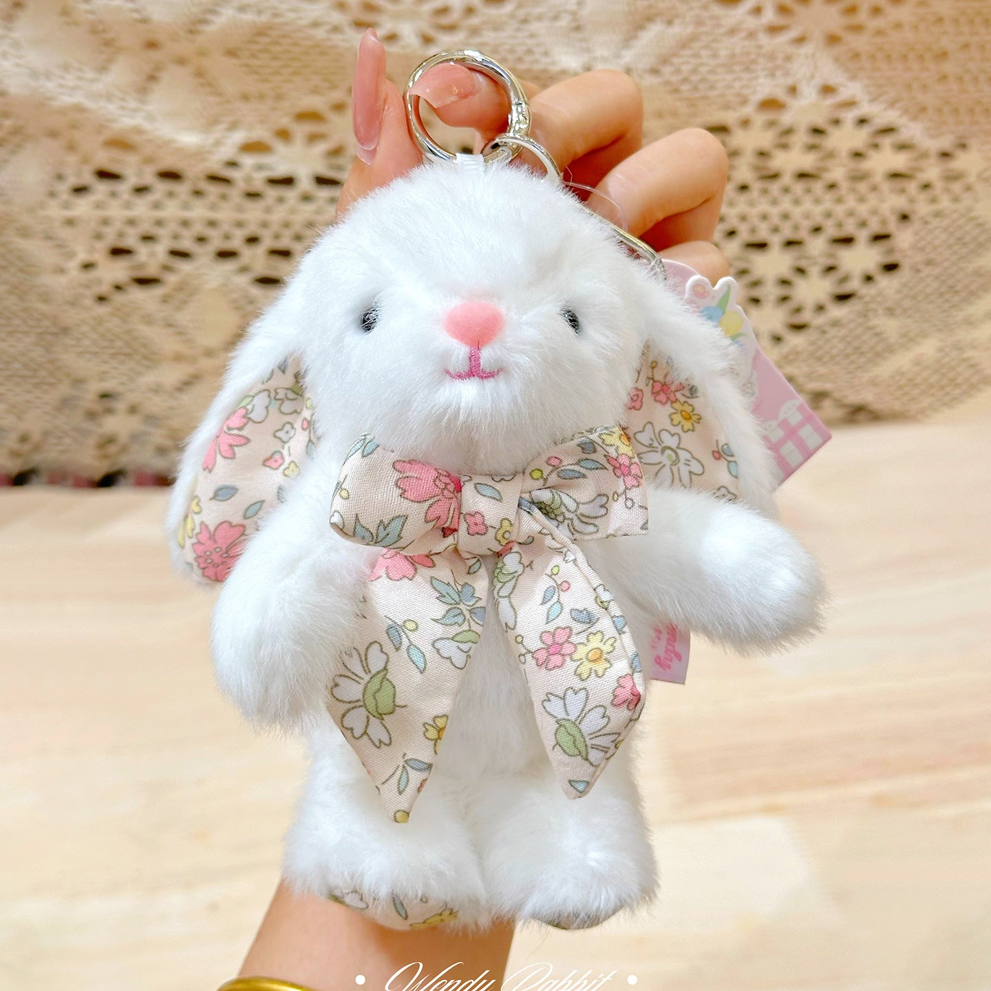 Bow Tie Baby Bunny Bag Charm – Soft Plush Keychain in Six Colors detail image 9