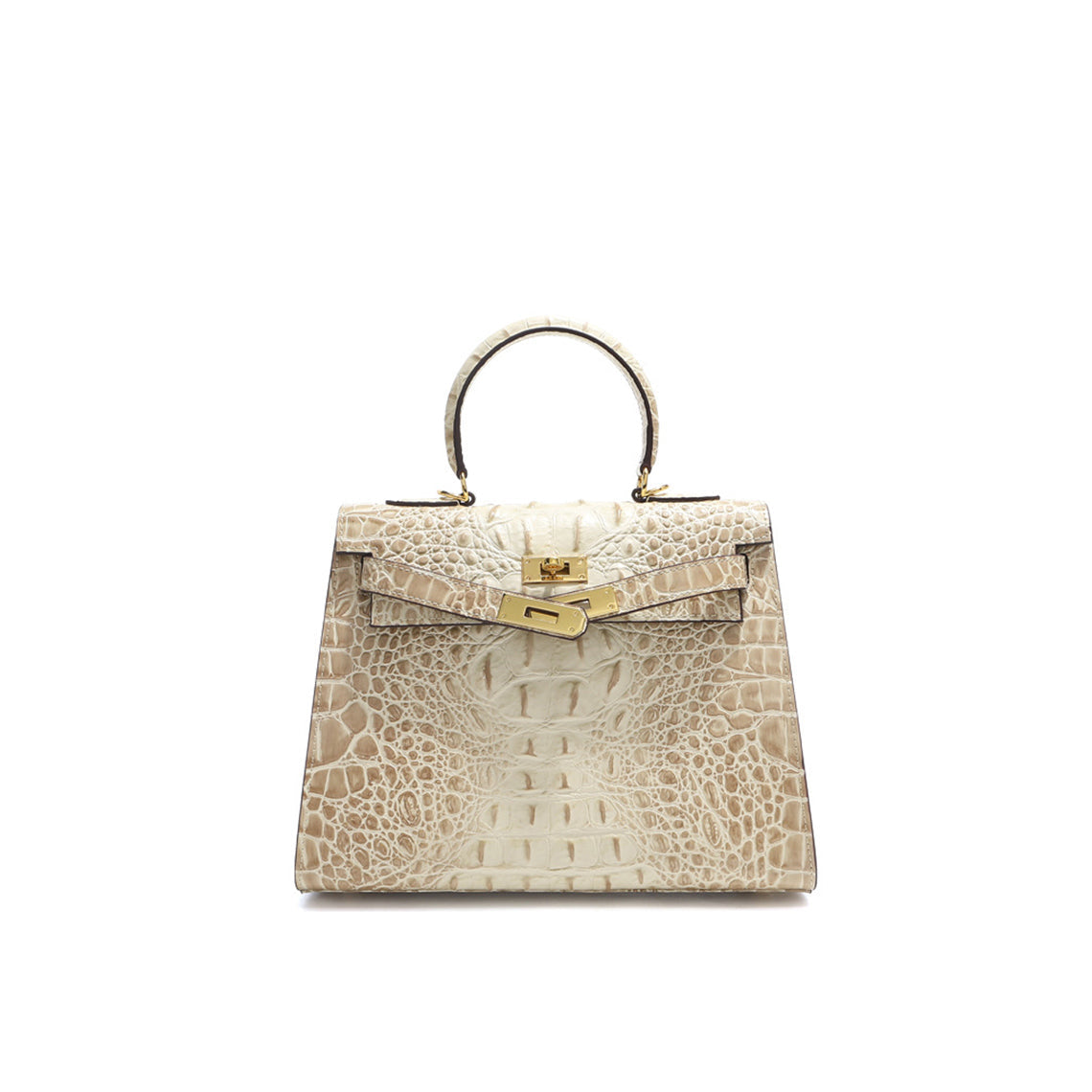 Crocodile Embossed Leather Top Handle Bag with Shoulder Strap detail image 2