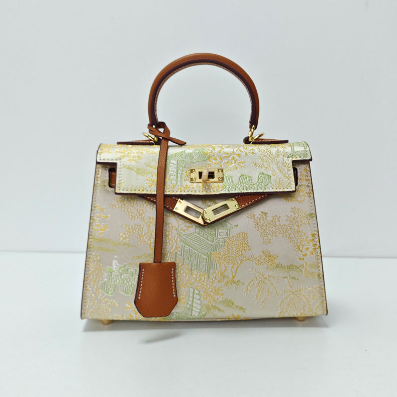 New Chinese Style Song Brocade Top-Handle Bag – Pink / Gold Brown detail image 6
