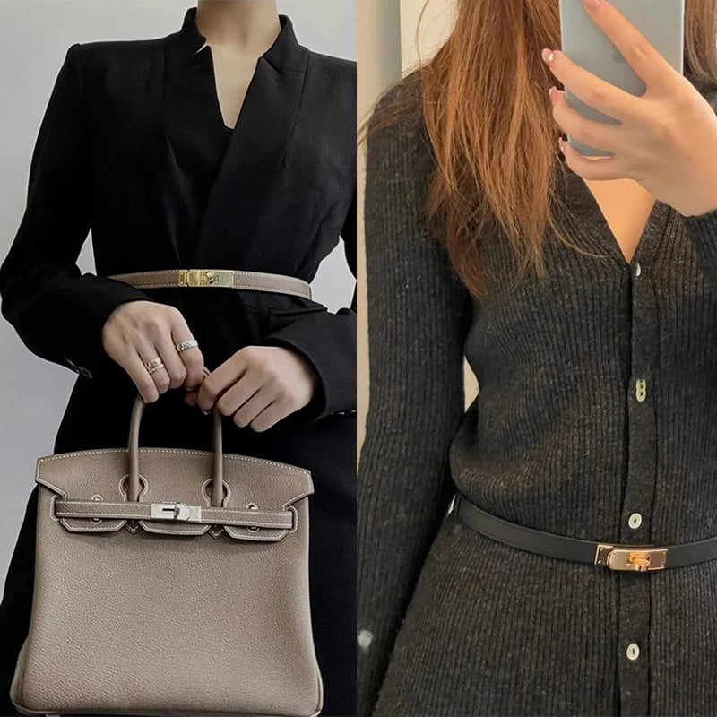 Top Handle Bag Belt in Fine Embossed Grain Leather with Golden Hardware detail image 6