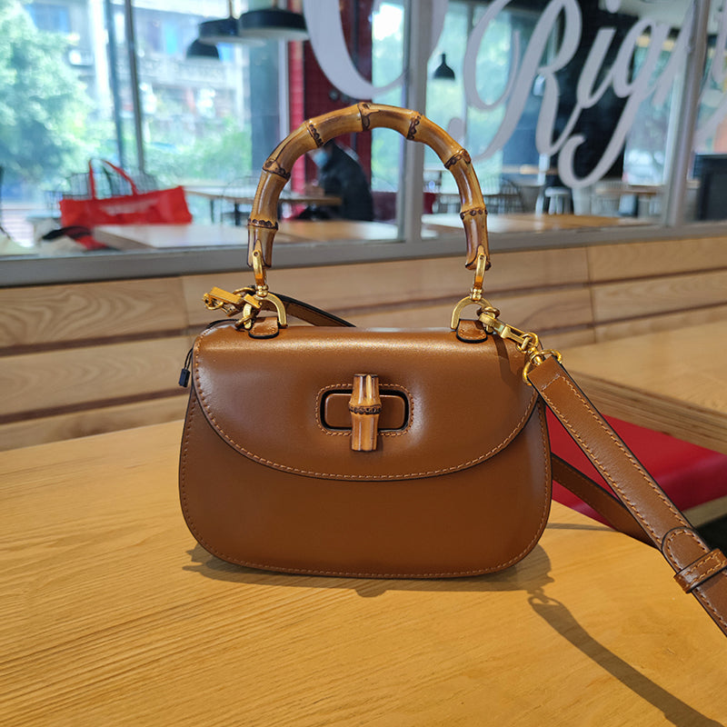 Genuine Leather Retro Bamboo Top Handle Mini Bag detail image 7