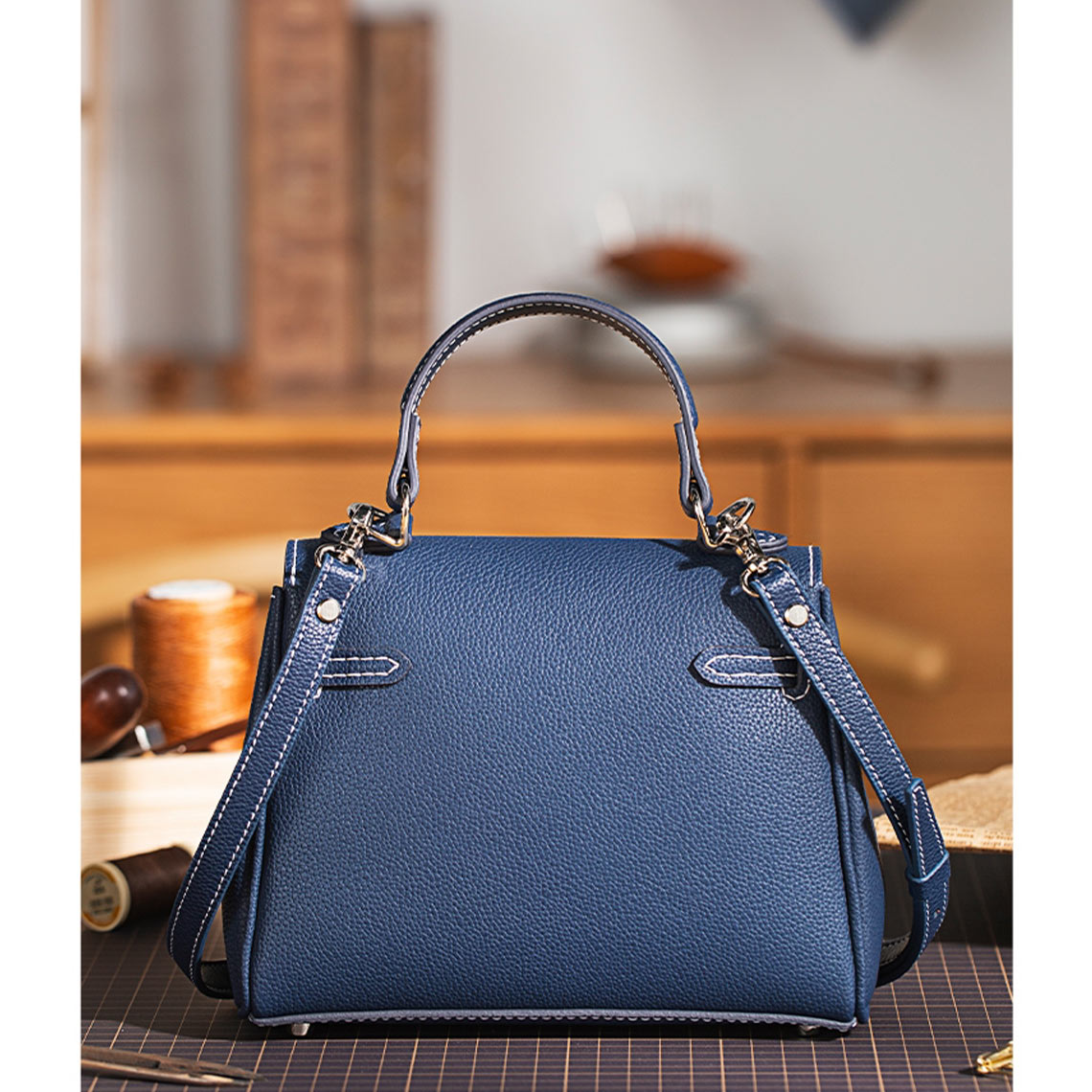 Handsew Leather Bag DIY Kit – Pre-Cut Cowhide Panels, Saddle Stitch, Silver Hardware detail image 6