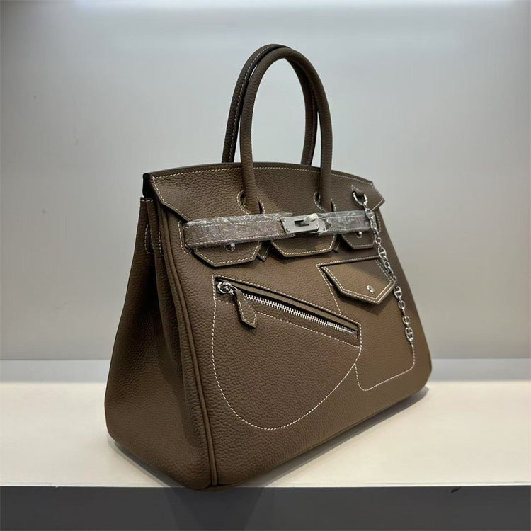 Rock Top Handle Bag in Top Grain Leather – Unisex, 25cm & 30cm detail image 6