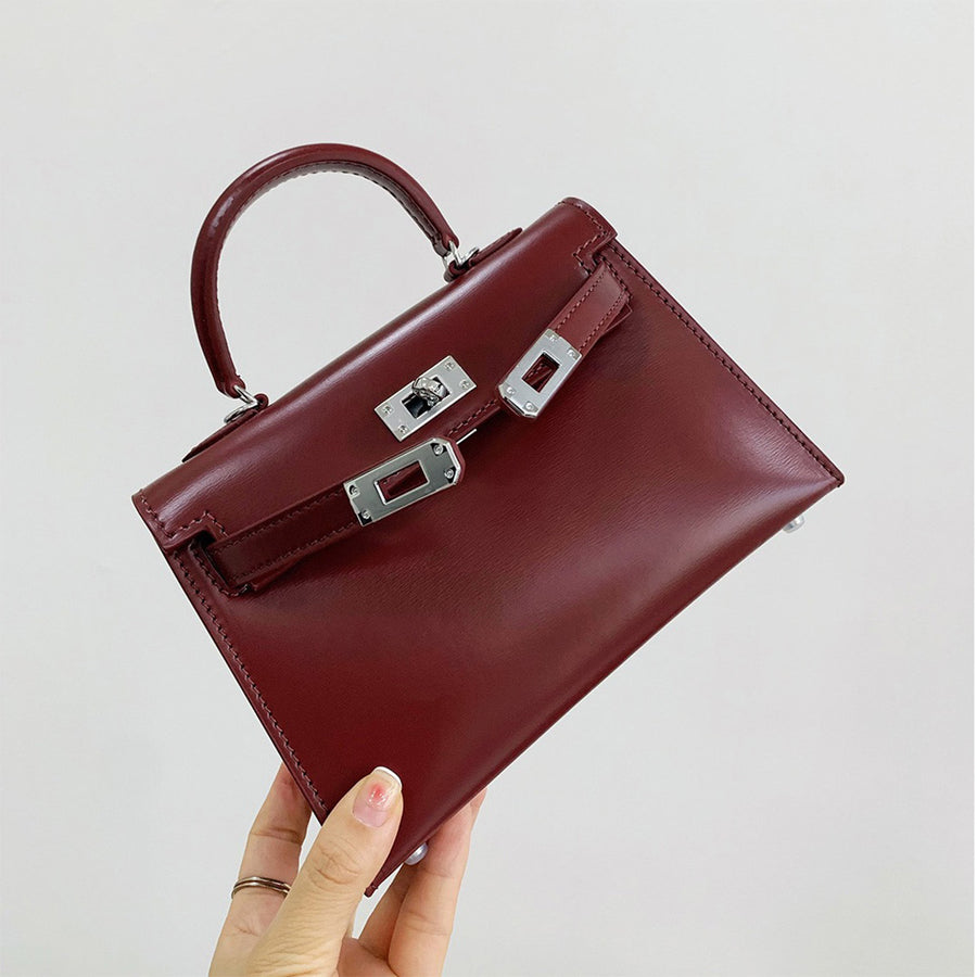 Top Grain Leather Mini Sellier Top Handle Bag - Black and Red detail image 2