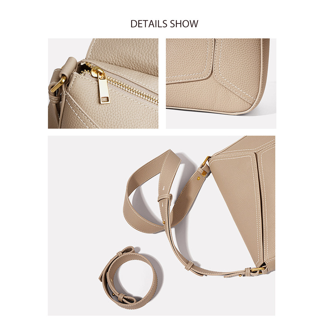 Top Grain Leather Geometric Panel Bag with Detachable Straps detail image 7