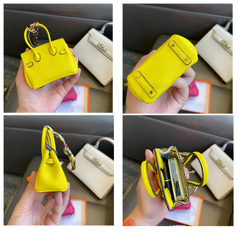 Mini Top Handle Bag Charm Keychain with Earphone Case, PU Leather, 8cm Wide, 25 Colors detail image 2