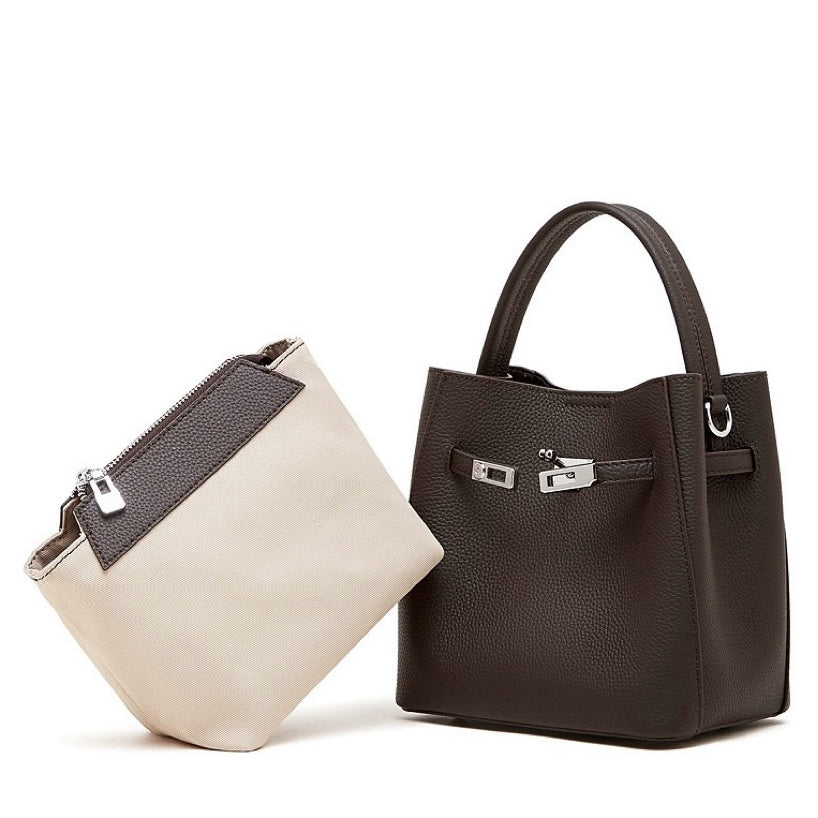 Pebbled Grain Leather Basket Bucket Bag detail image 1