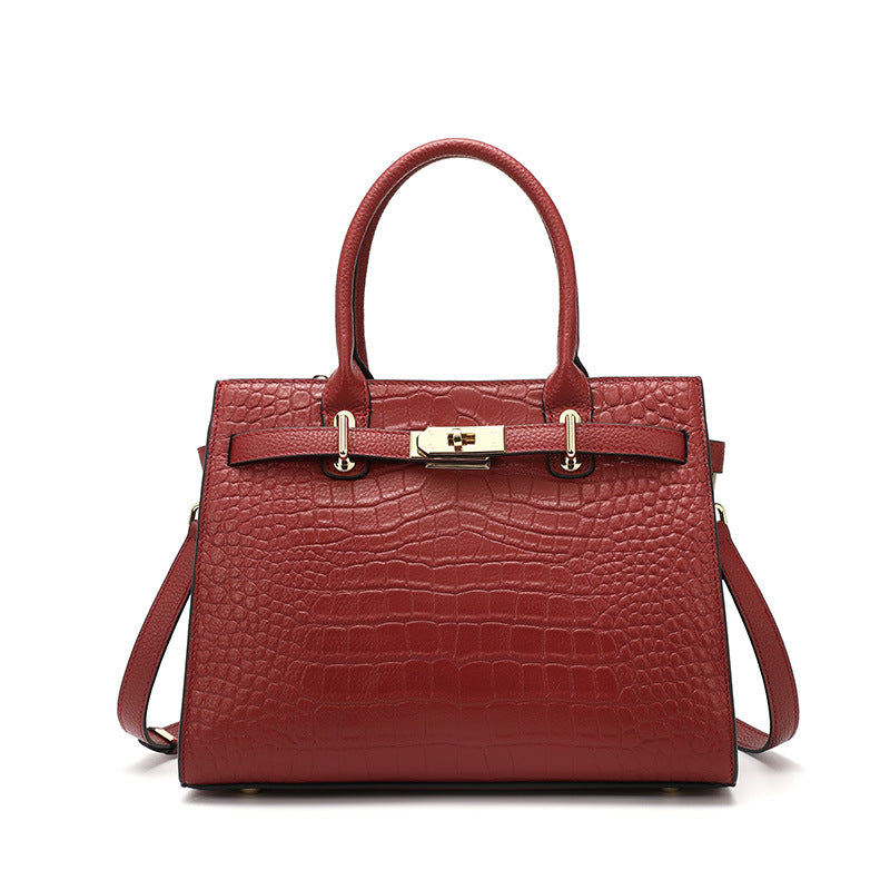 Croc-Embossed Top Grain Leather Tote – 28 cm Structured Handbag with Crossbody Strap product image 1