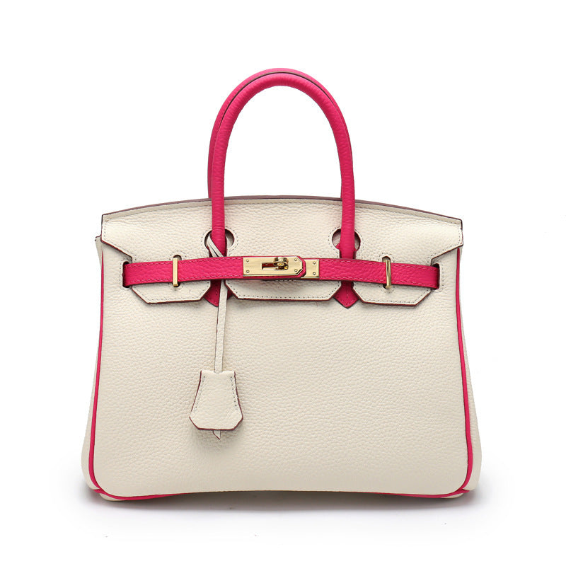 Top Grain Leather Top Handle Bag Bi Color Handbag for Women detail image 7