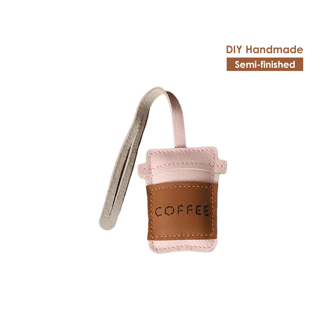 Coffee-Themed Sheepskin Leather Keychain DIY Kit – Hand Sewing Craft Kit product image 1