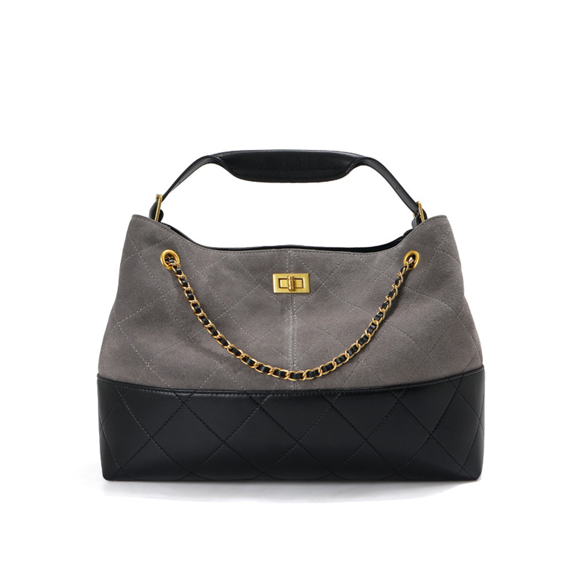 Suede Leather Quilted Chain Shoulder Bag – Brown, Grey, Wine detail image 5