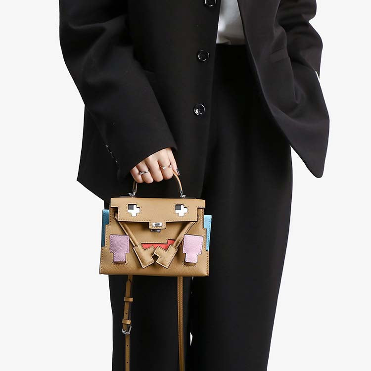 Picto Doll Bag Charm in Fine Embossed Grain Leather detail image 1