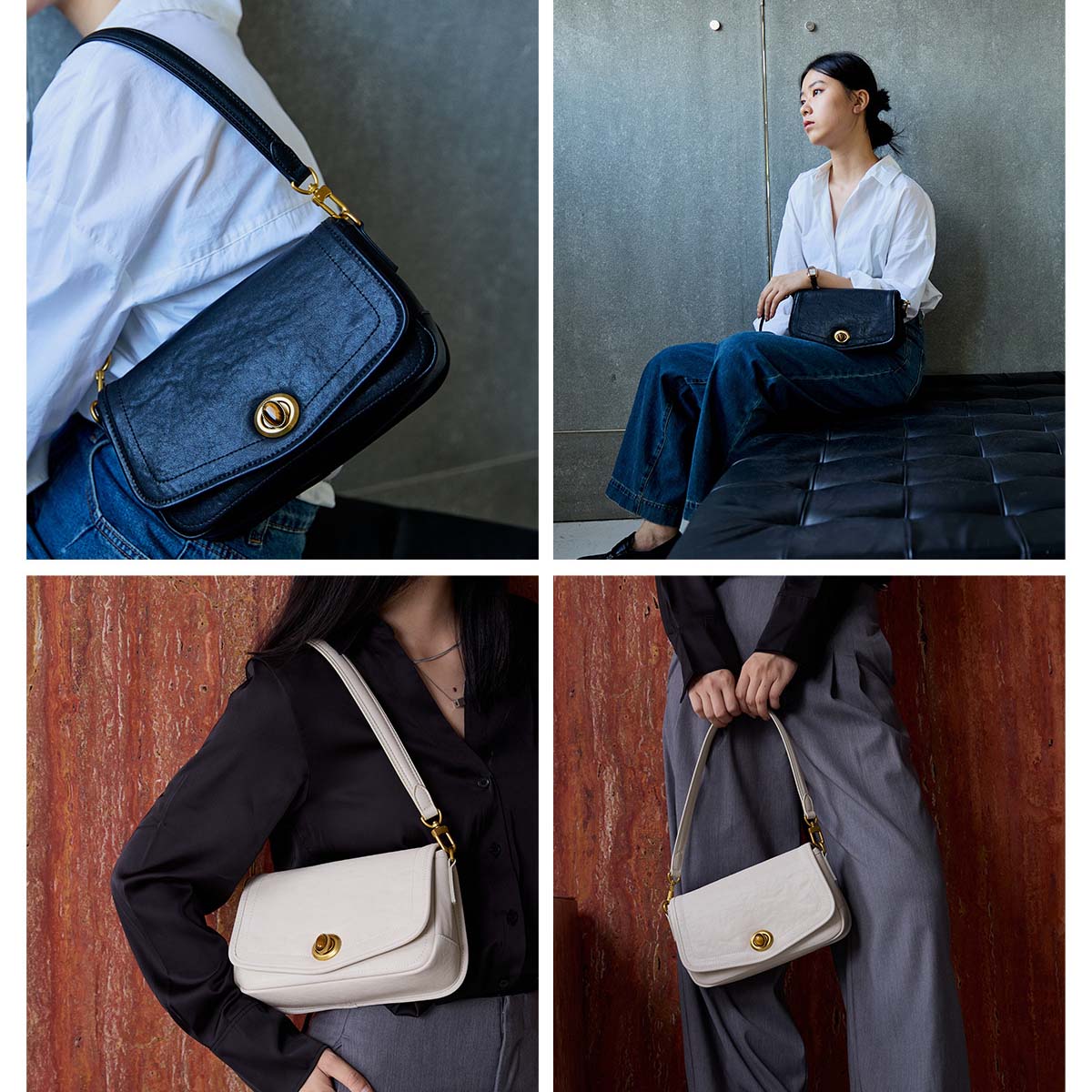 French Underarm Leather Bag Premium Square Handbag – Off-White, Dark Brown, Deep Black detail image 3