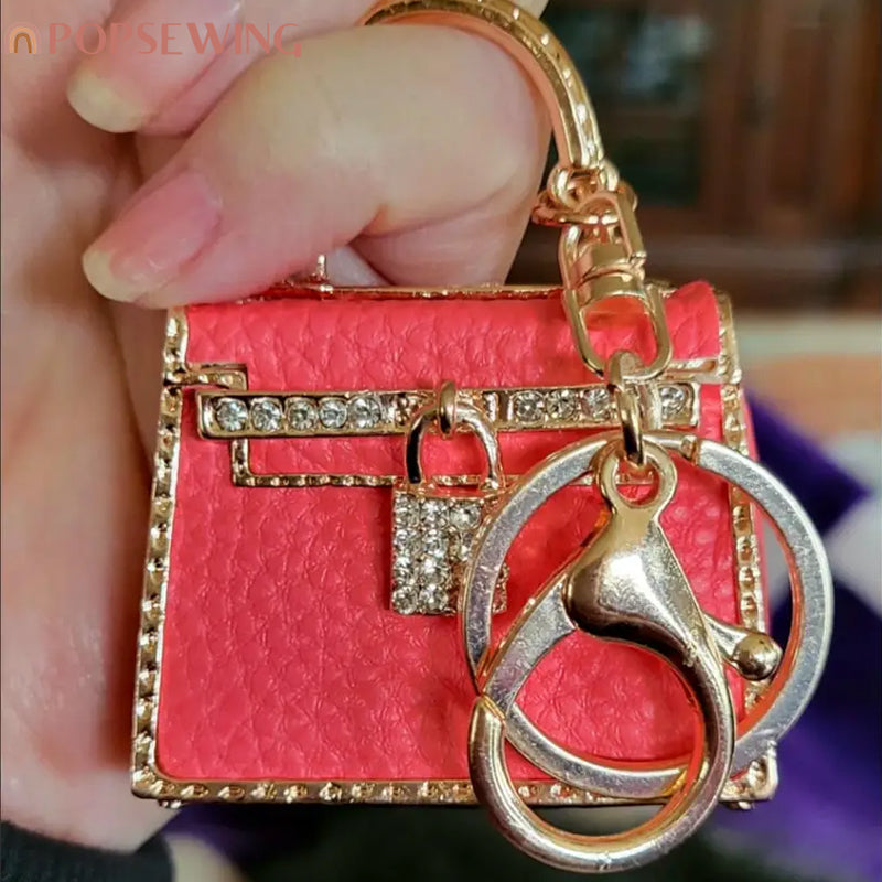 Mini Bag Charm Keychain with Rhinestones (PU Leather, 4 Colors) detail image 3