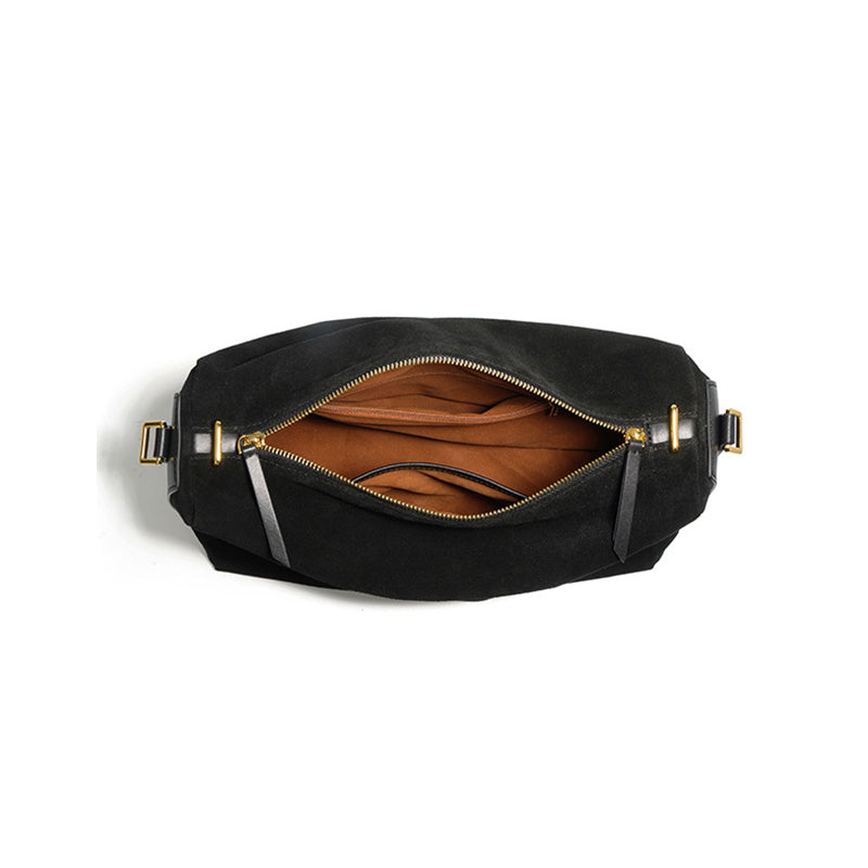 Suede Leather Large Capacity Weekender Bag – Brown / Dark Brown / Black detail image 5