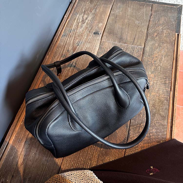Genuine Leather Boston Bag | Large Capacity Underarm Tote & Bowling Shoulder Bag detail image 8