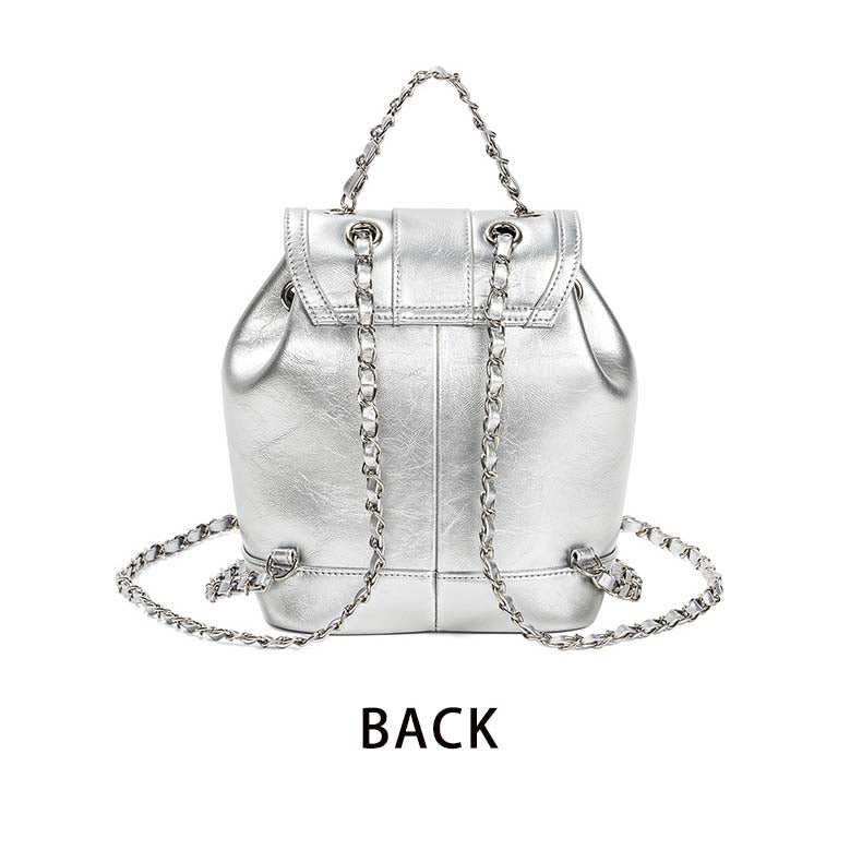 Urban Minimalist Split Cowhide Leather Chain Bag – Silver, Black, Cream White, Black & Cream White detail image 6