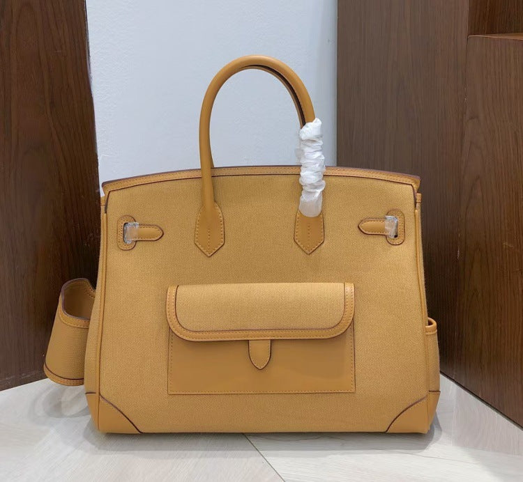Cargo Top Handle Bag 35cm in Smooth Calfskin and Canvas detail image 11