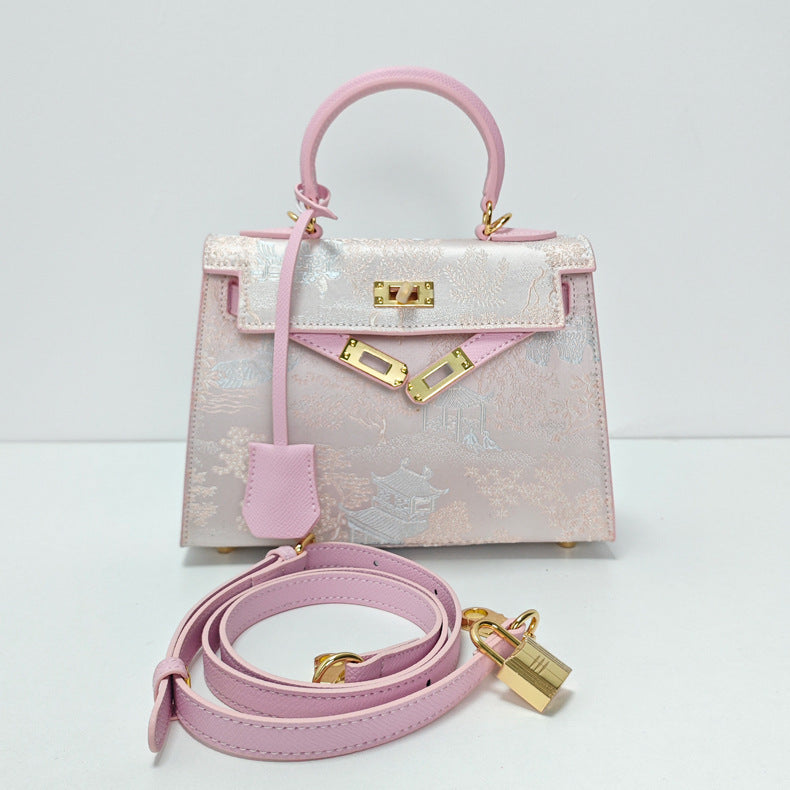 New Chinese Style Song Brocade Top-Handle Bag – Pink / Gold Brown product image 1