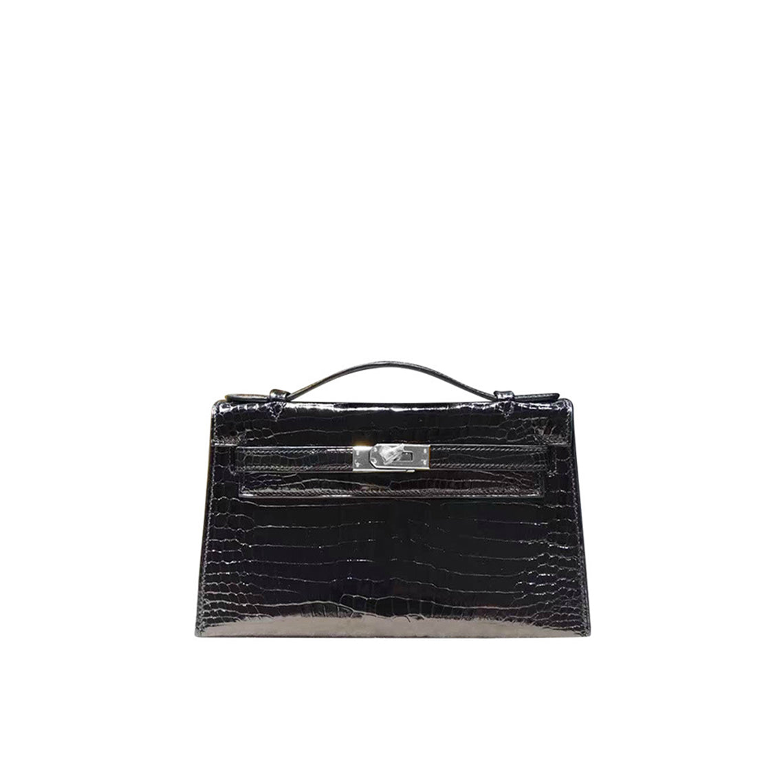 Crocodile Embossed Leather Top Handle Bag Clutch – Black, White, Red with Gold or Silver Hardware product image 1