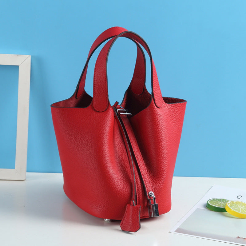 Top Grain Leather Lock Tote Bag - Multiple Colors and Sizes detail image 4