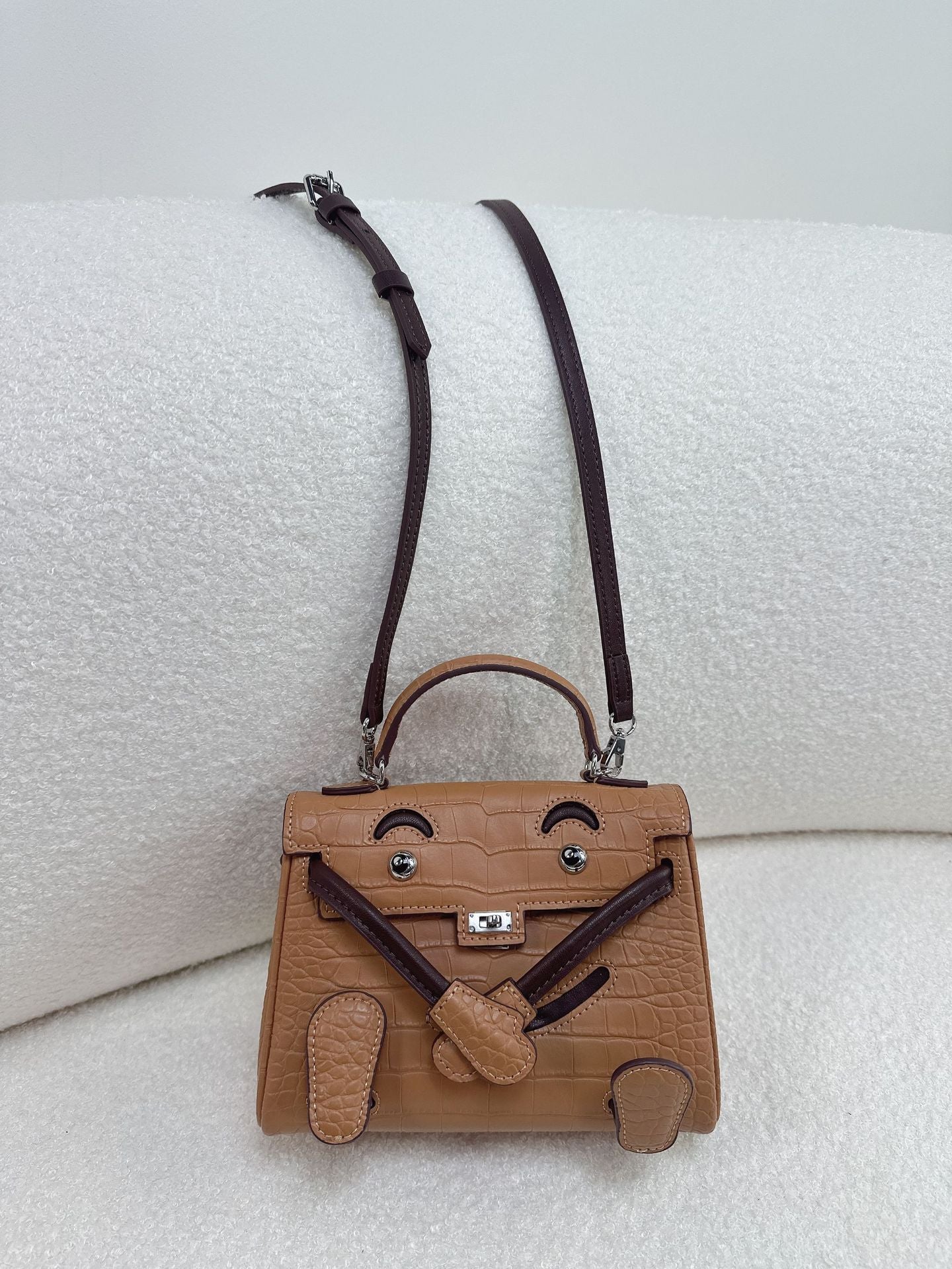 Mini Leather Bag Charm Keychain – Croc-Embossed & Smooth Calfskin, 11 Colors detail image 7