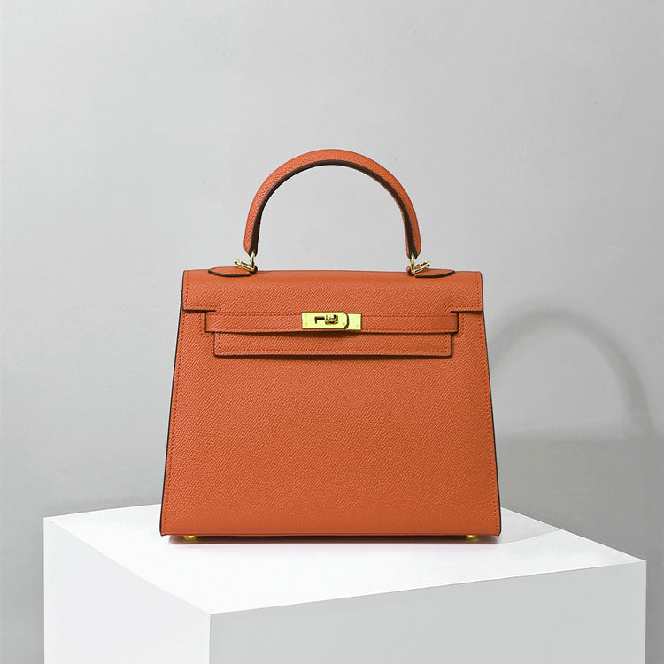 Top Handle Leather Handbag with Detachable Strap – 4 Sizes, 29 Colors detail image 2