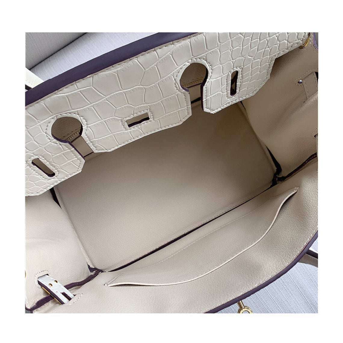 Top Grain Leather Croc Embossed Flap Top Handle Bag detail image 16