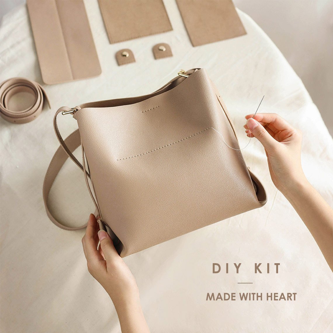 Handsew Bucket Bag DIY Kit – Cow Leather Craft Project detail image 1