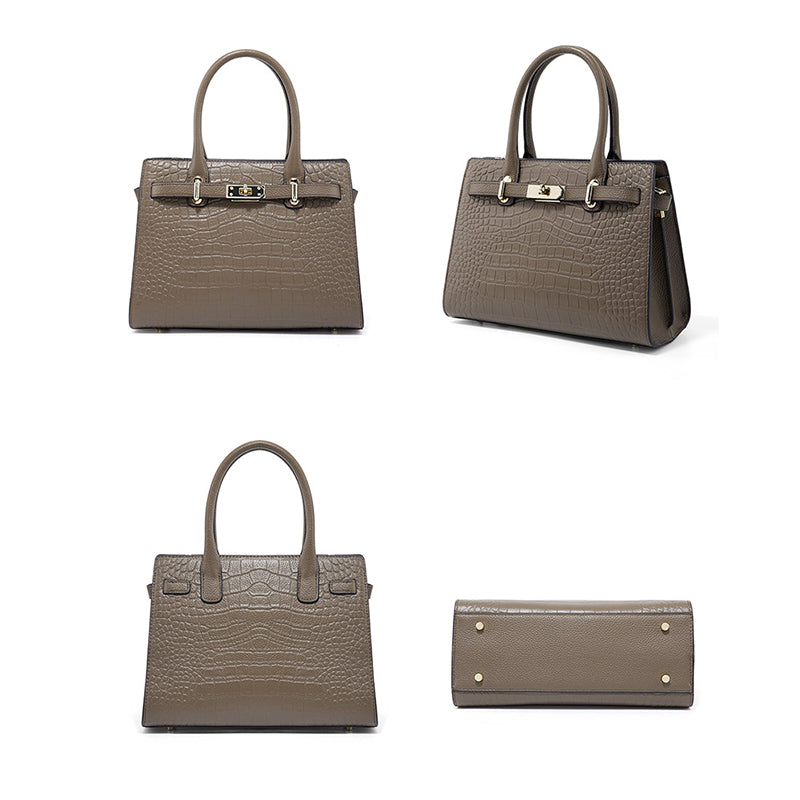 Croc-Embossed Top Grain Leather Tote – 28 cm Structured Handbag with Crossbody Strap detail image 13