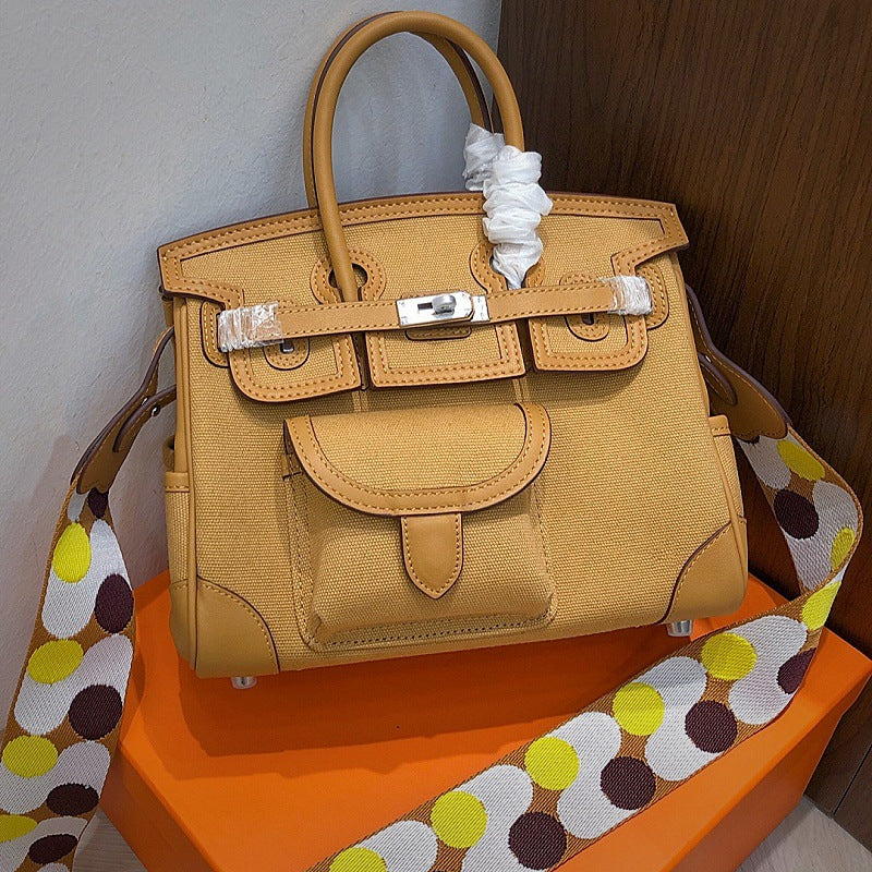 Cargo Top Handle Bag in Smooth Calfskin and Canvas - 25cm and 30cm detail image 1